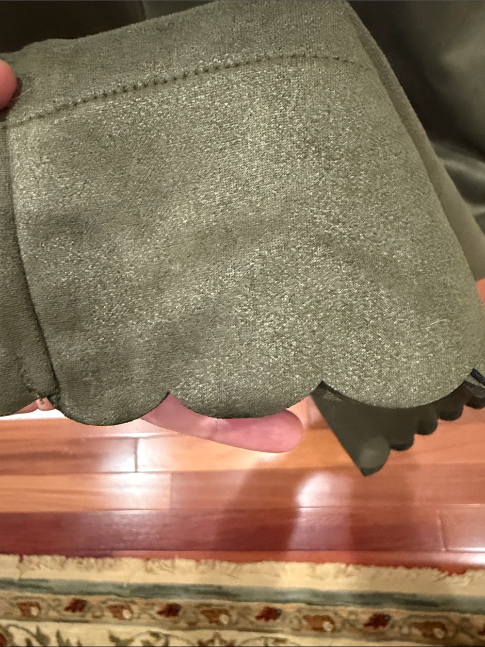 Jodifl Olive Faux Suede Scalloped Wide Leg Cropped Pants L - Picture 6 of 12